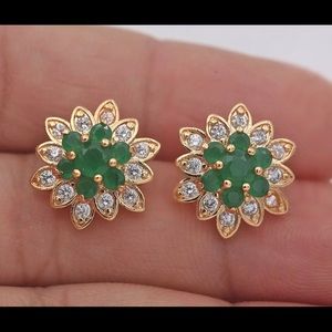 Gold Filled & Green Jade  Flower Stud Earrings